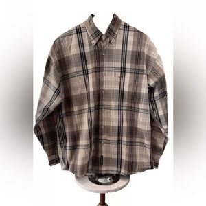 Greg Norman collection brown plaid casual button down mens size medium EUC
